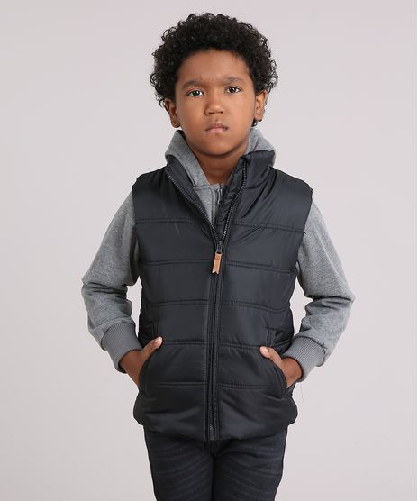 Blusao-Infantil-em-Moletom-com-Capuz-Cinza-Mescla---Colete-Puffer-Preto-8448930-Preto_1