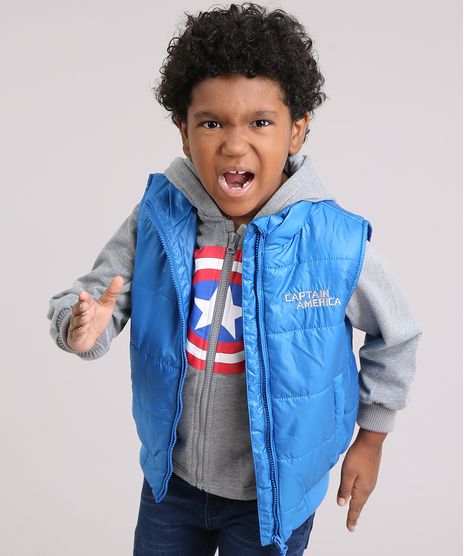 Blusao-Infantil-Capitao-America-em-Moletom-com-Capuz-Cinza-Mescla---Colete-Puffer-Azul-8448598-Azul_1