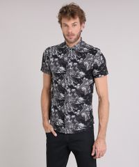 Camisa-Masculina-Slim-Estampada-de-Tigres-Manga-Curta-Preta-9114925-Preto_1