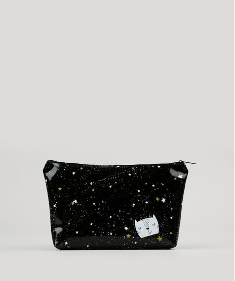 Necessaire-Feminino-Gatinho-Estampada-de-Estrelas-Preta-9132712-Preto_1