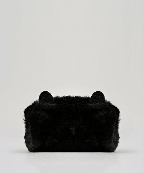 Necessaire-Feminina-com-Pelo-e-Orelhinhas-com-Brilho-Preta-9117733-Preto_1