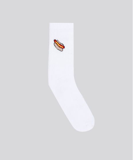 Meia-Masculina-Divertida-com-Estampa-Batata-Frita-e-Hot-Dog-Cano-Longo-Branca-9188296-Branco_1