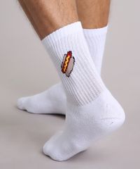 Meia-Masculina-Divertida-com-Estampa-Batata-Frita-e-Hot-Dog-Cano-Longo-Branca-9188296-Branco_3