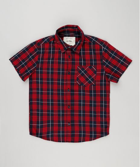 Camisa-Infantil-Xadrez-Manga-Curta-com-Bolso-Vermelha-8439929-Vermelho_1