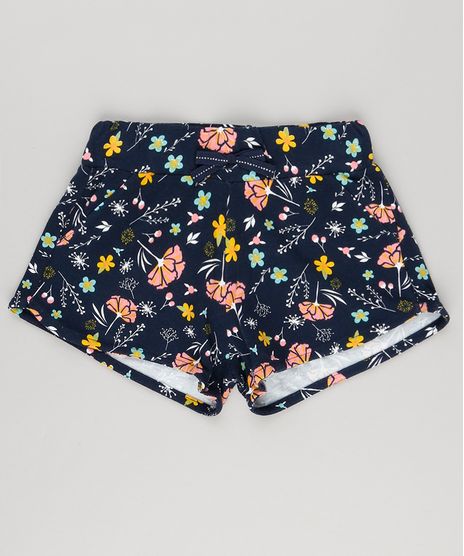Short-Infantil-em-Algodao---Sustentavel-Estampado-Floral-com-Laco-Azul-Marinho-9146245-Azul_Marinho_1
