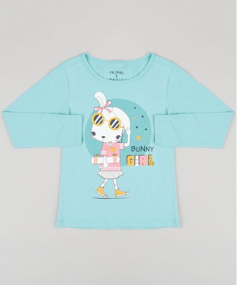 Blusa-Infantil--Bunny-Girl--Manga-Longa-Decote-Redondo-em-Algodao---Sustentavel-Verde-Claro-9137406-Verde_Claro_1