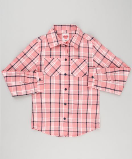 Camisa-Infantil-Xadrez-com-Bolsos-Manga-Longa-Rosa-8912641-Rosa_1