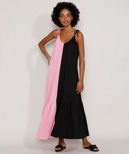 Vestido-Feminino-Longo-Amplo-Bicolor-com-Recorte-Alca-Laco-Multicor-9981849-Multicor_1