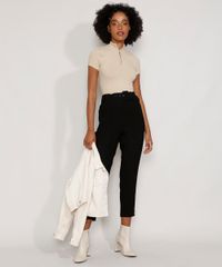 Blusa-Feminina-Manga-Curta-Canelada-com-Ziper-de-Argola-Gola-Alta-Kaki-9680111-Kaki_3
