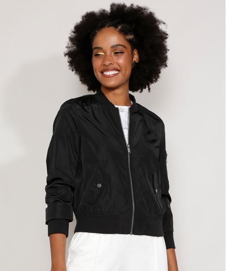 Jaqueta-Bomber-de-Nylon-Feminina-com-Bolsos-Preta-9806735-Preto_1