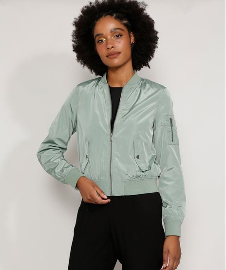 Jaqueta-Bomber-de-Nylon-Feminina-com-Bolsos-Verde-9806735-Verde_1