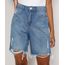 Bermuda Jeans Feminina Cintura Alta Destroyed Azul Médio frente