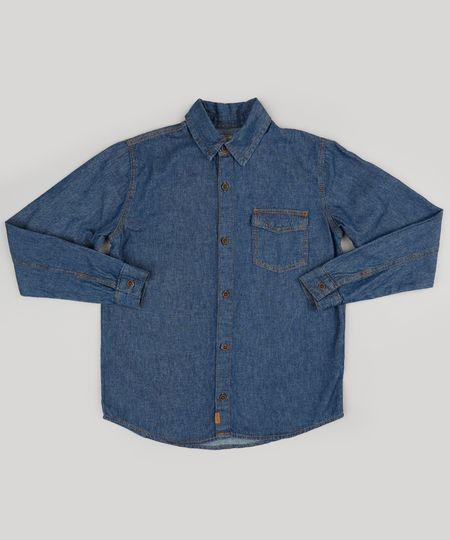 Camisa-Infantil-Jeans-Manga-Longa-com-Bolso-Azul-Escuro-9178518-Azul_Escuro_1 Camisa-Infantil-Jeans-Manga-Longa-com-Bolso-Azul-Escuro-9178518-Azul_Escuro_1