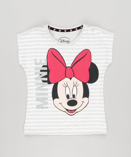 Blusa-Infantil-Minnie-com-Listras-e-Glitter-Manga-Curta-Decote-Redondo-Cinza-Mescla-Claro-9140985-Cinza_Mescla_Claro_1
