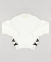 Sueter-Infantil-em-Trico-com-Lace-up-Decote-Redondo-Manga-Longa-Off-White-9140692-Off_White_1