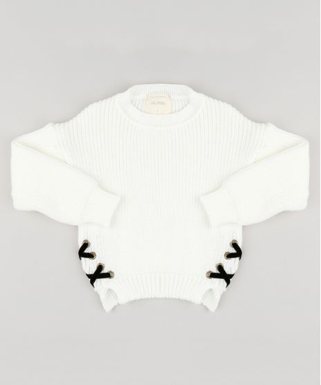 Sueter-Infantil-em-Trico-com-Lace-up-Decote-Redondo-Manga-Longa-Off-White-9140692-Off_White_1