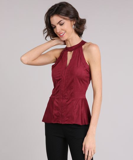Regata-Halter-Neck-em-Suede-com-Vazado-e-Recortes-Vinho-9213572-Vinho_1