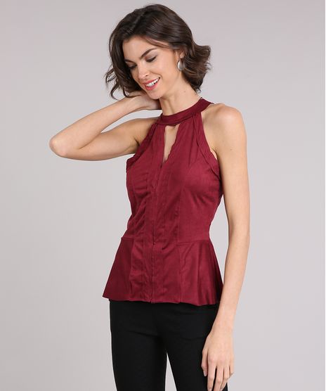 Regata-Halter-Neck-em-Suede-com-Vazado-e-Recortes-Vinho-9213572-Vinho_1