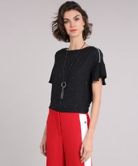 Blusa-Feminina-com-Strass-e-Vivo-Contrastante-Manga-Curta-Decote-Redondo-Preta-9111863-Preto_1