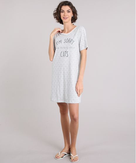 Camisola-Feminina-Listrada--I-m-Sorry-I-Was-Thinking-About-Cats--Manga-Curta-Decote-Redondo-Off-White-9123189-Off_White_1