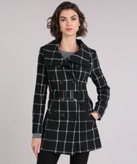 Casaco-Feminino-Trench-Coat-Xadrez-com-Botoes-e-Cinto-Preto-8889829-Preto_1