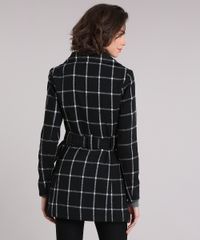 Casaco-Feminino-Trench-Coat-Xadrez-com-Botoes-e-Cinto-Preto-8889829-Preto_2