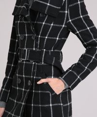 Casaco-Feminino-Trench-Coat-Xadrez-com-Botoes-e-Cinto-Preto-8889829-Preto_4
