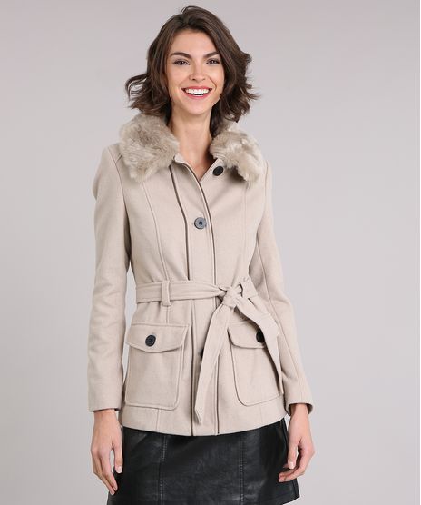 Casaco-Feminino-com-Pelo-Removivel-na-Gola-e-Faixa-para-Amarracao-Bege-8485159-Bege_1
