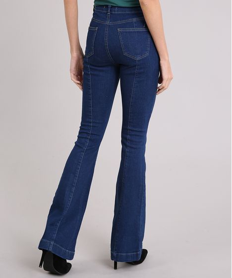 calça flare jeans escuro cintura alta