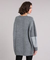 Sueter-Feminino-em-Trico-Oversized-Geometrico-Manga-Longa-Decote-Redondo-Cinza-Mescla-9054403-Cinza_Mescla_2