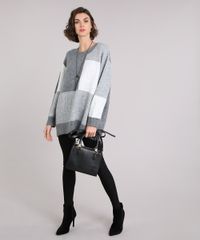 Sueter-Feminino-em-Trico-Oversized-Geometrico-Manga-Longa-Decote-Redondo-Cinza-Mescla-9054403-Cinza_Mescla_3