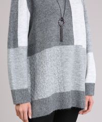 Sueter-Feminino-em-Trico-Oversized-Geometrico-Manga-Longa-Decote-Redondo-Cinza-Mescla-9054403-Cinza_Mescla_4