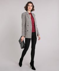 Blazer-Feminino-Longo-Retro-Xadrez-com-Bolsos-Cinza-9022380-Cinza_3