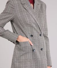 Blazer-Feminino-Longo-Retro-Xadrez-com-Bolsos-Cinza-9022380-Cinza_4