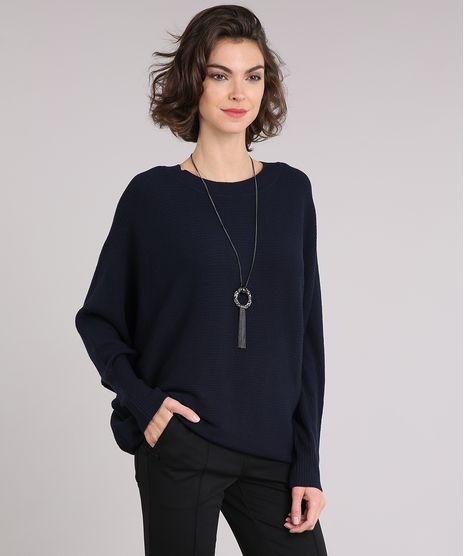 Sueter-Feminino-Amplo-Canelado-Manga-Morcego-Longa-Decote-Redondo-Azul-Marinho-8926696-Azul_Marinho_1