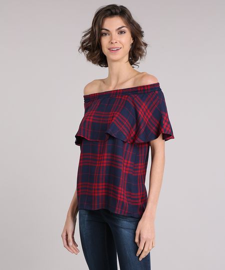 Blusa-Feminina-Ciganinha-Xadrez-com-Babado-Manga-Curta-Azul-Marinho-9030750-Azul_Marinho_1