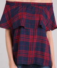 Blusa-Feminina-Ciganinha-Xadrez-com-Babado-Manga-Curta-Azul-Marinho-9030750-Azul_Marinho_4