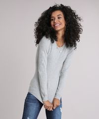 Sueter-Feminino-Basico-Manga-Longa-Decote-Redondo-Cinza-Mescla-Claro-8840374-Cinza_Mescla_Claro_1