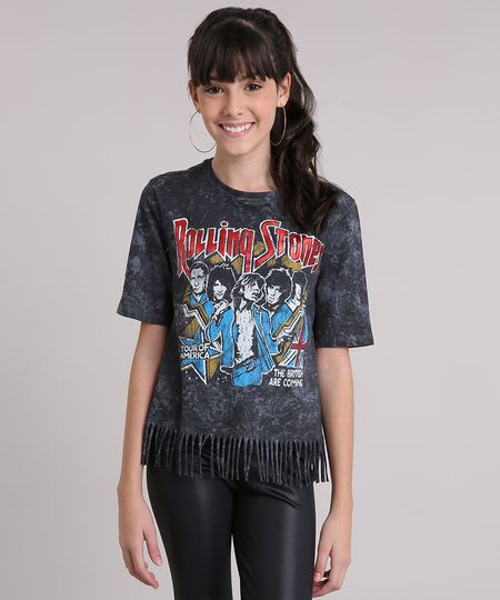 Blusa-Infantil--Rolling-Stones--Manga-Curta-Decote-Redondo-com-Franjas-de-Algodao---Sustentavel-Chumbo-9151544-Chumbo_1