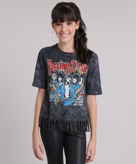 Blusa-Infantil--Rolling-Stones--Manga-Curta-Decote-Redondo-com-Franjas-de-Algodao---Sustentavel-Chumbo-9151544-Chumbo_1