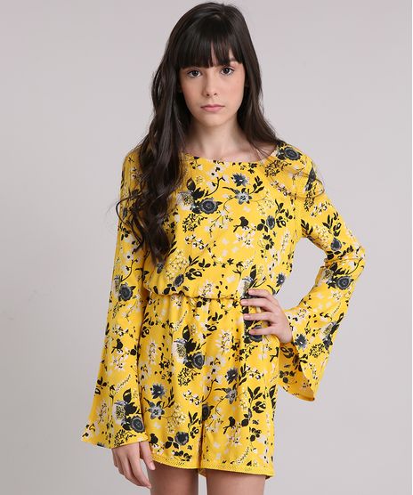 Macaquinho-Infantil-Estampado-Floral-com-Renda-Manga-Longa-Decote-Redondo-Amarelo-8846134-Amarelo_1