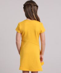 Vestido-Infantil-Evase-Texturizado-com-Flor-Manga-Curta-Decote-Redondo-Amarelo-9195751-Amarelo_2