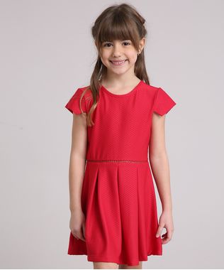 Vestido-Infantil-em-Jacquard-com-Pregas-Manga-Curta-Decote-Redondo-Vermelho-9198653-Vermelho_1