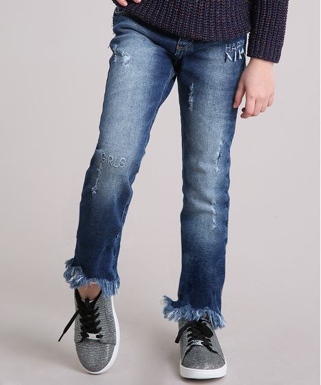 barra de calça jeans bordada