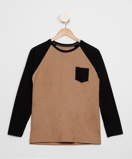 Camiseta-Juvenil-Manga-Longa-Raglan-com-Bolso-Bege-9980358-Bege_1