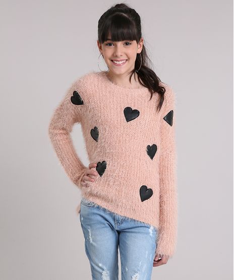 Sueter-Infantil-em-Trico-Felpudo-com-Coracoes-Bordado-Decote-Redondo-Manga-Longa-Rose-8862396-Rose_1