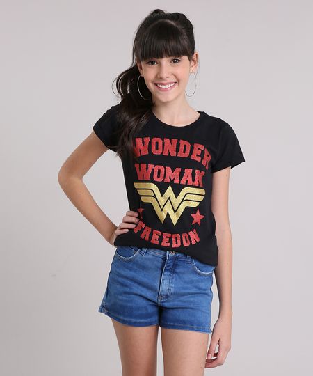 Blusa-Infantil-Mulher-Maravilha-Manga-Curta-Decote-Redondo-em-Algodao---Sustentavel-Preta-9199435-Preto_1