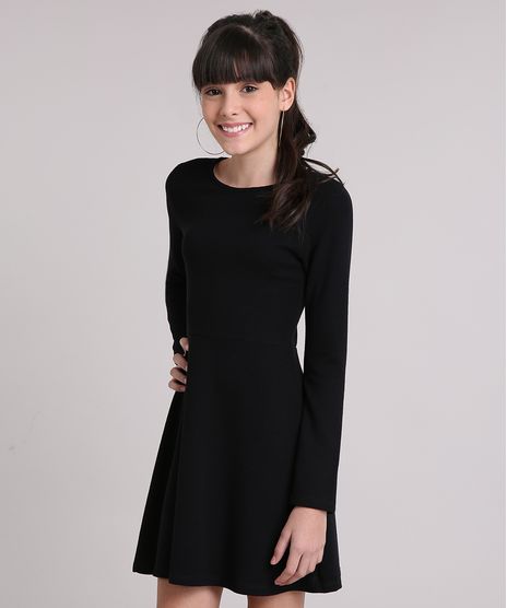 Vestido-Infantil-Canelado-Manga-Longa-com-Abertura-Preto-9140695-Preto_1