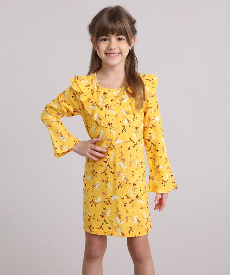 Vestido-Infantil-Estampado-Floral-Manga-Longa-Decote-Redondo-com-Babado-Amarelo-8846653-Amarelo_1