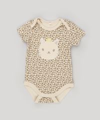 Body-Infantil-Estampado-Animal-Print-com-Bordado-Manga-Curta-Decote-Redondo-em-Algodao---Sustentavel-Bege-8934426-Bege_1
